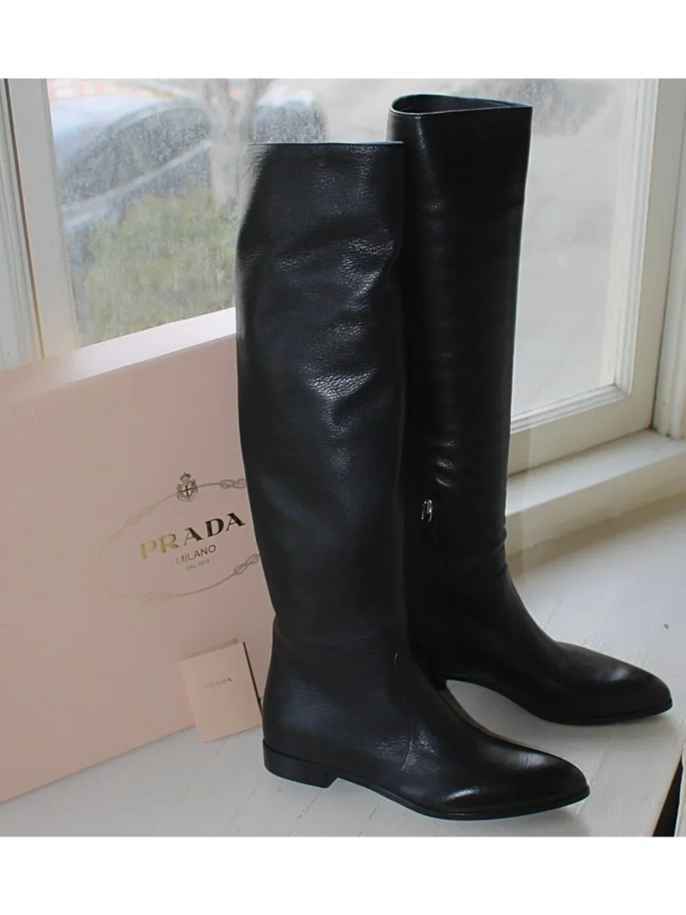 NEW Prada Tall Shaft Knee High Riding Boots - Leather - Black - sz 38.5 - $1990